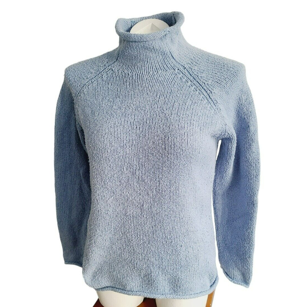 L.L. Bean Women Light Blue Turtleneck‎ Raglan Sleeve Knit Sweater Size XS